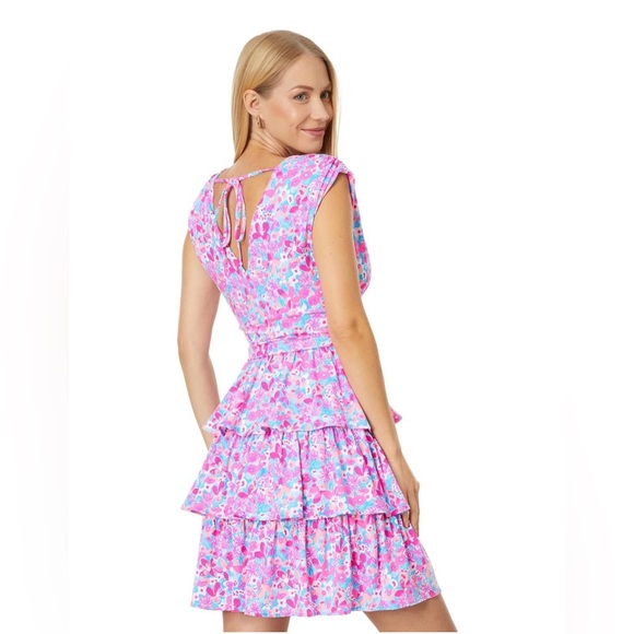 Lilly Pulitzer Women’s Faye V-Neck Tiered Ruffle Dress - Aura Pink Baby Bloomer - Picture 7 of 9